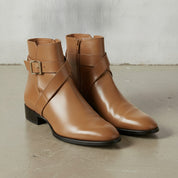 Men's Tan Plain-Toe Leather Ankle Boots