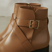 Men's Tan Plain-Toe Leather Ankle Boots