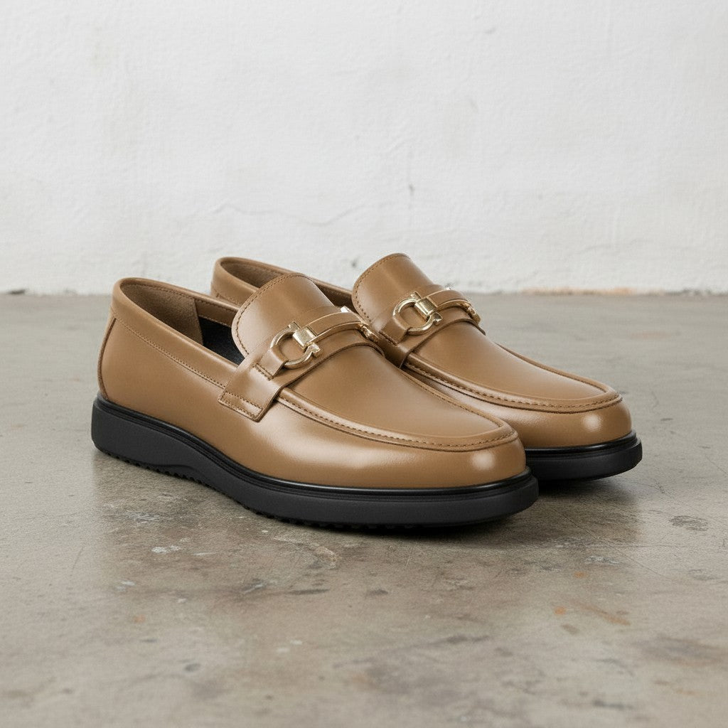 Men's Tan Apron-Toe Leather Bit Loafers
