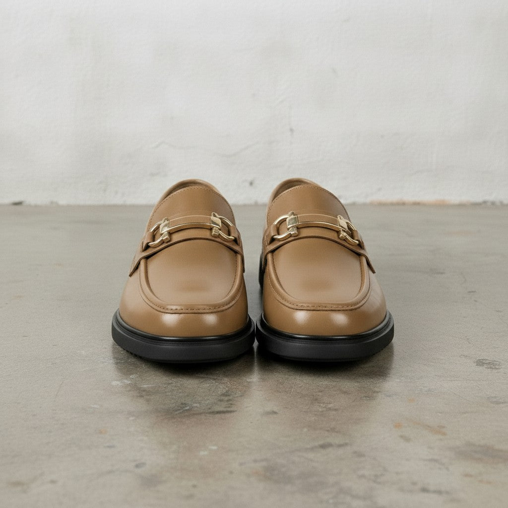 Men's Tan Apron-Toe Leather Bit Loafers