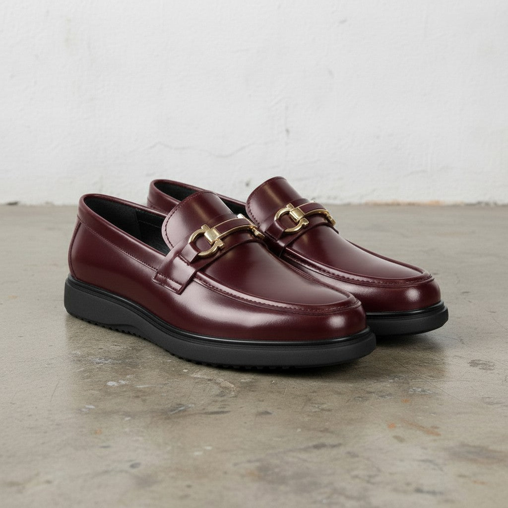 Men's Burgundy Apron-Toe Leather Bit Loafers