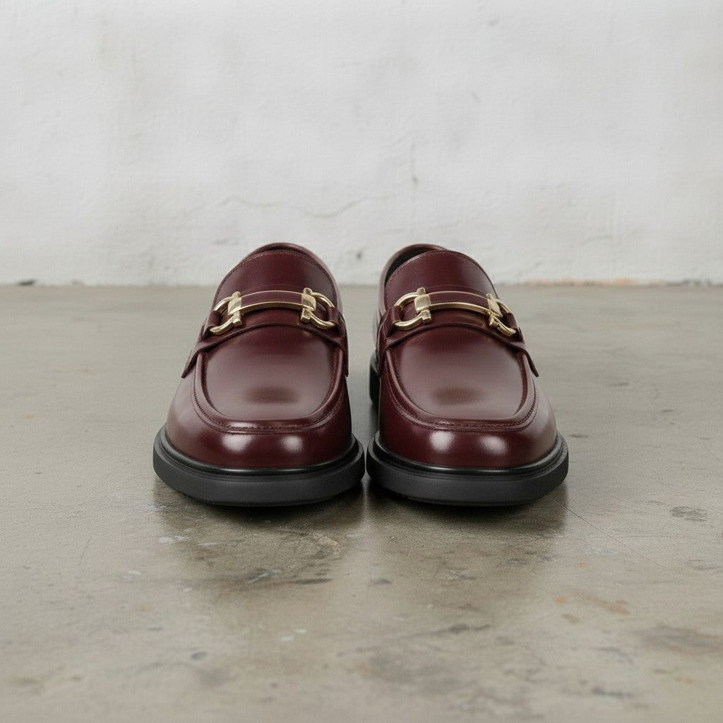 Men's Burgundy Apron-Toe Leather Bit Loafers