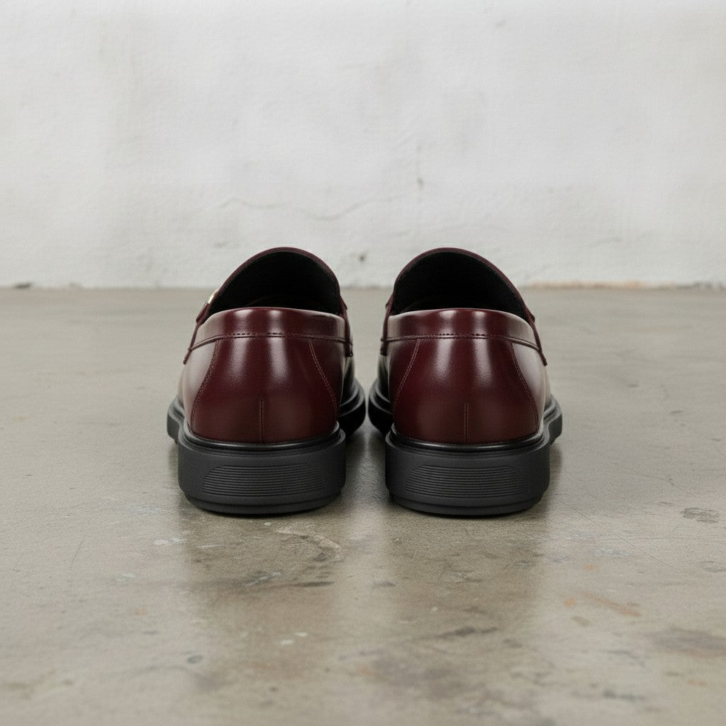 Men's Burgundy Apron-Toe Leather Bit Loafers