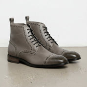 Men's Grey Cap-Toe Leather Derby Boots