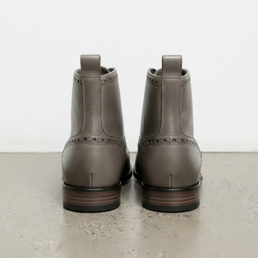 Men's Grey Cap-Toe Leather Derby Boots