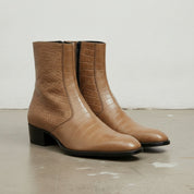 Men's Tan Crocodile-Embossed Leather Ankle Boots
