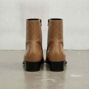 Men's Tan Crocodile-Embossed Leather Ankle Boots