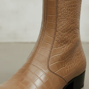 Men's Tan Crocodile-Embossed Leather Ankle Boots