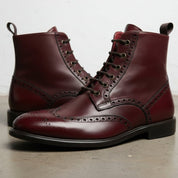 Men's Burgundy Wingtip Leather Derby Boots