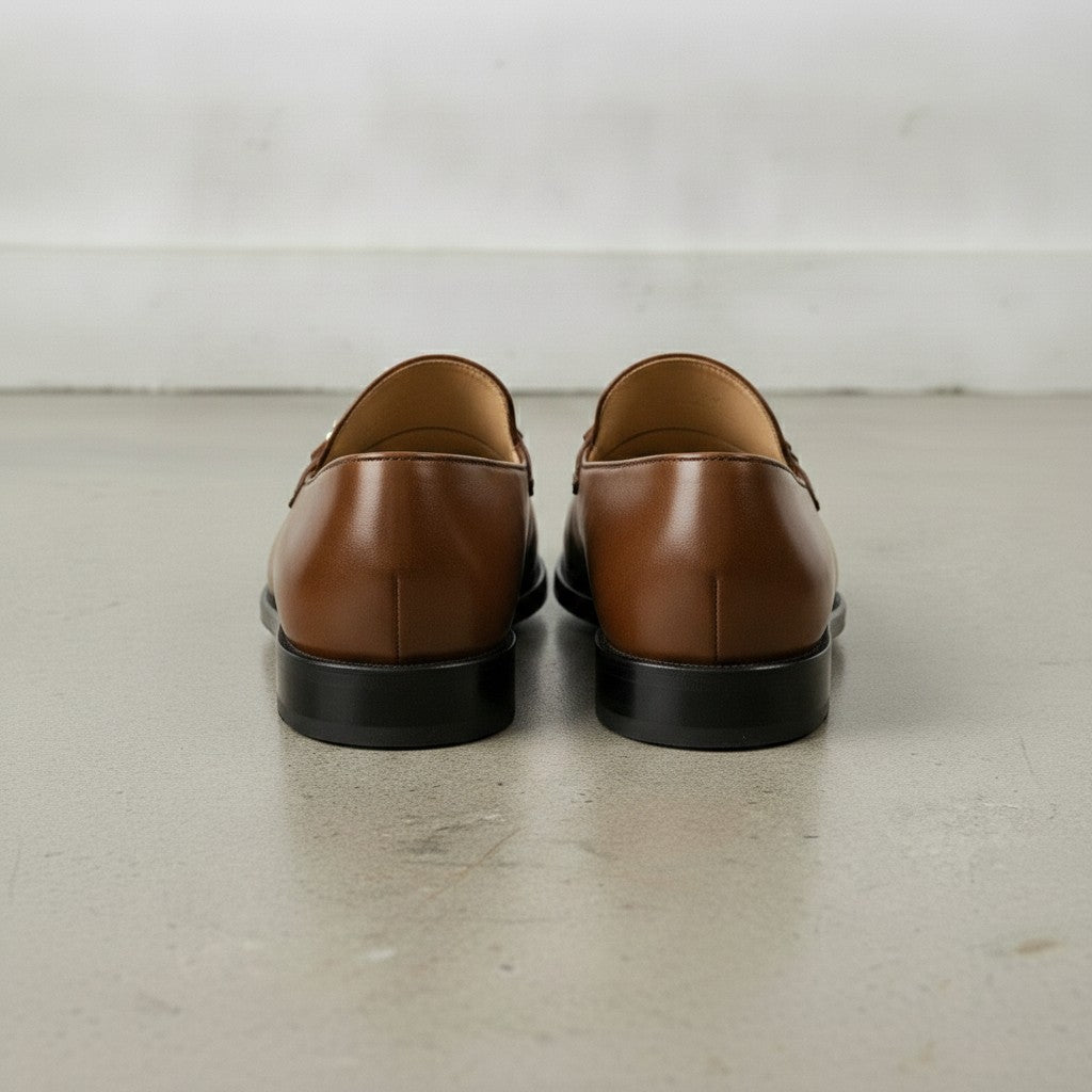 Men's Brown Apron-Toe Leather Bit Loafers