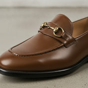 Men's Brown Apron-Toe Leather Bit Loafers