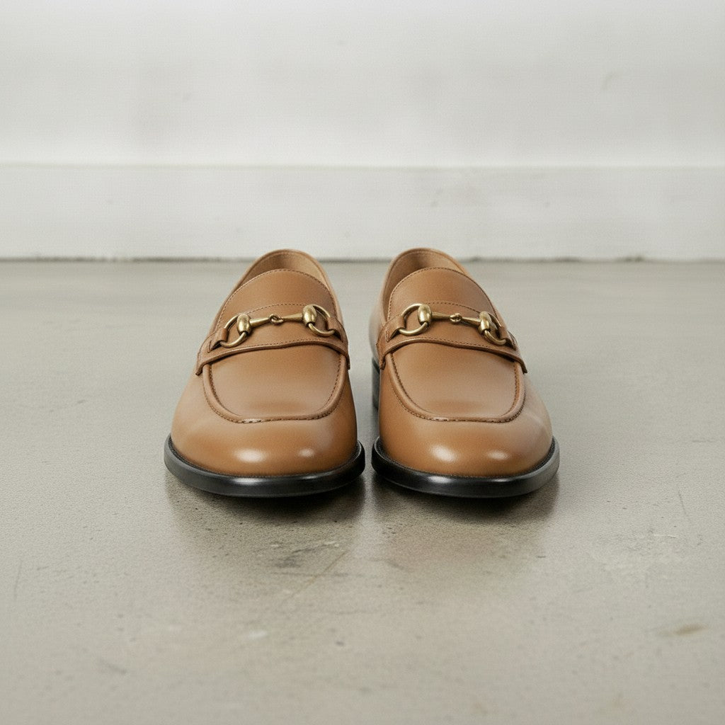 Men's Tan Apron-Toe Leather Bit Loafers