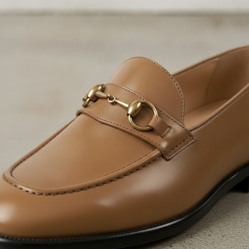 Men's Tan Apron-Toe Leather Bit Loafers
