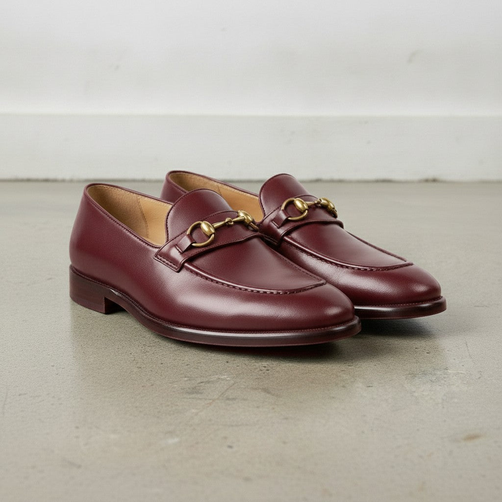 Men's Burgundy Apron-Toe Leather Bit Loafers