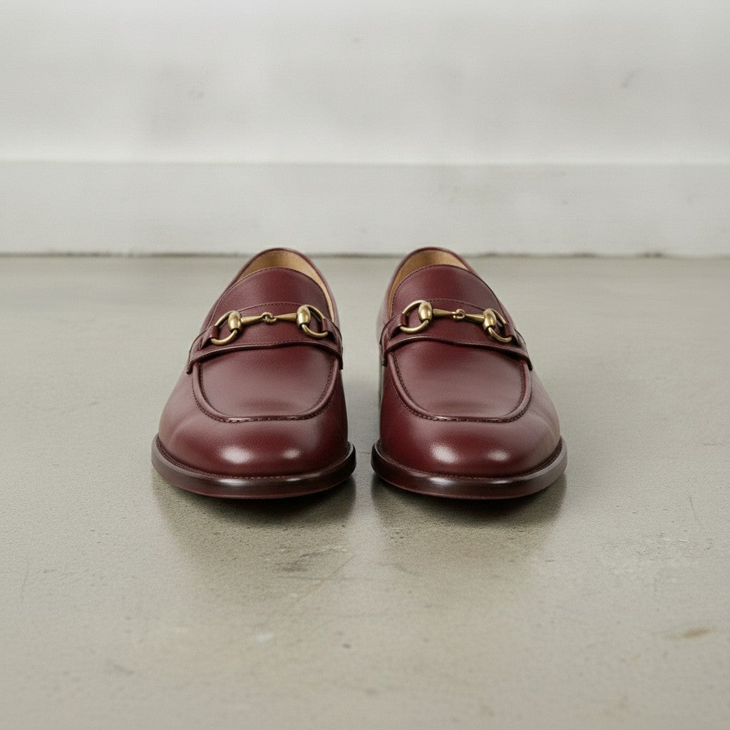 Men's Burgundy Apron-Toe Leather Bit Loafers