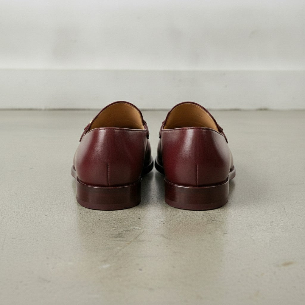 Men's Burgundy Apron-Toe Leather Bit Loafers