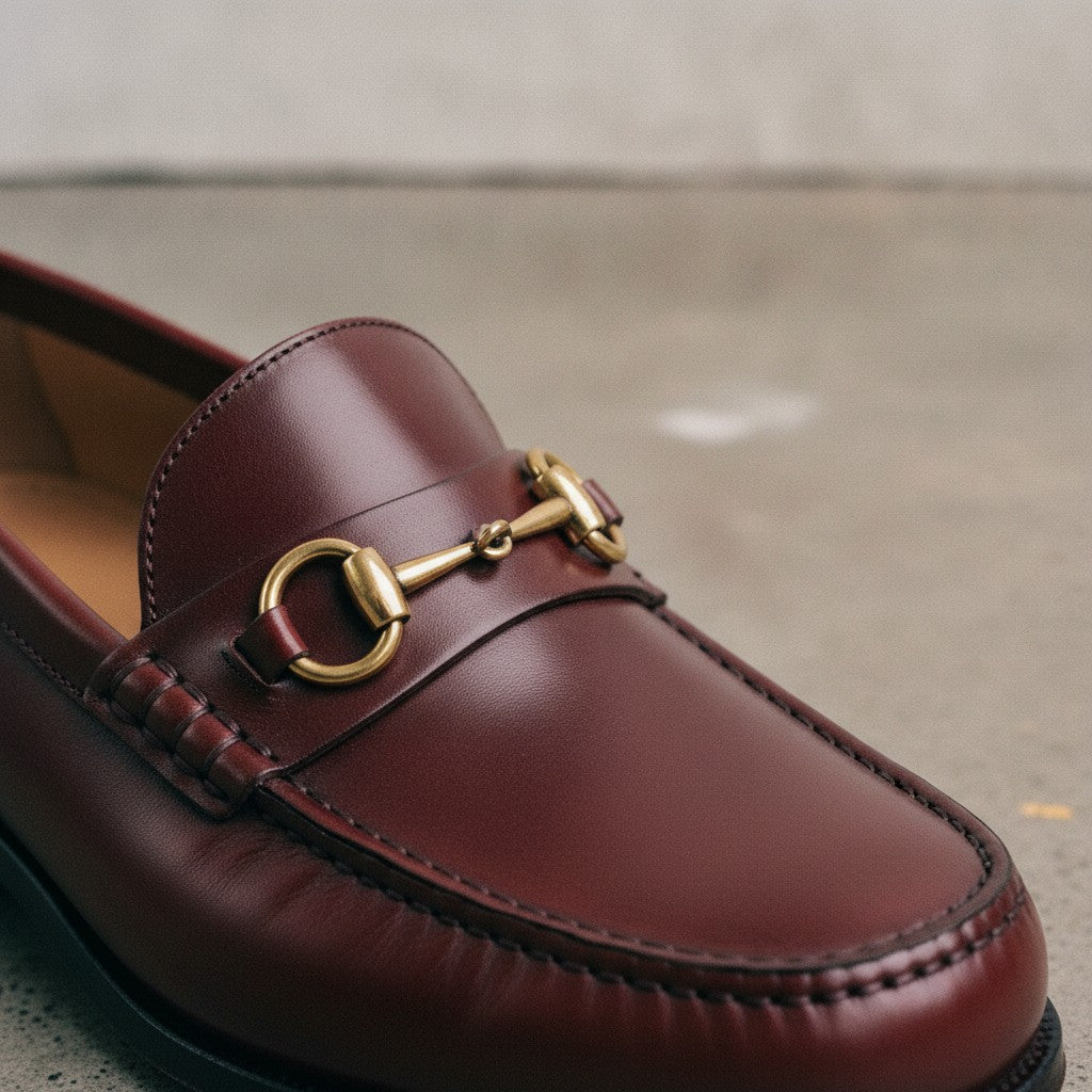 Men's Burgundy Apron-Toe Leather Bit Loafers