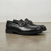 Men's Black Apron-Toe Leather Bit Loafers