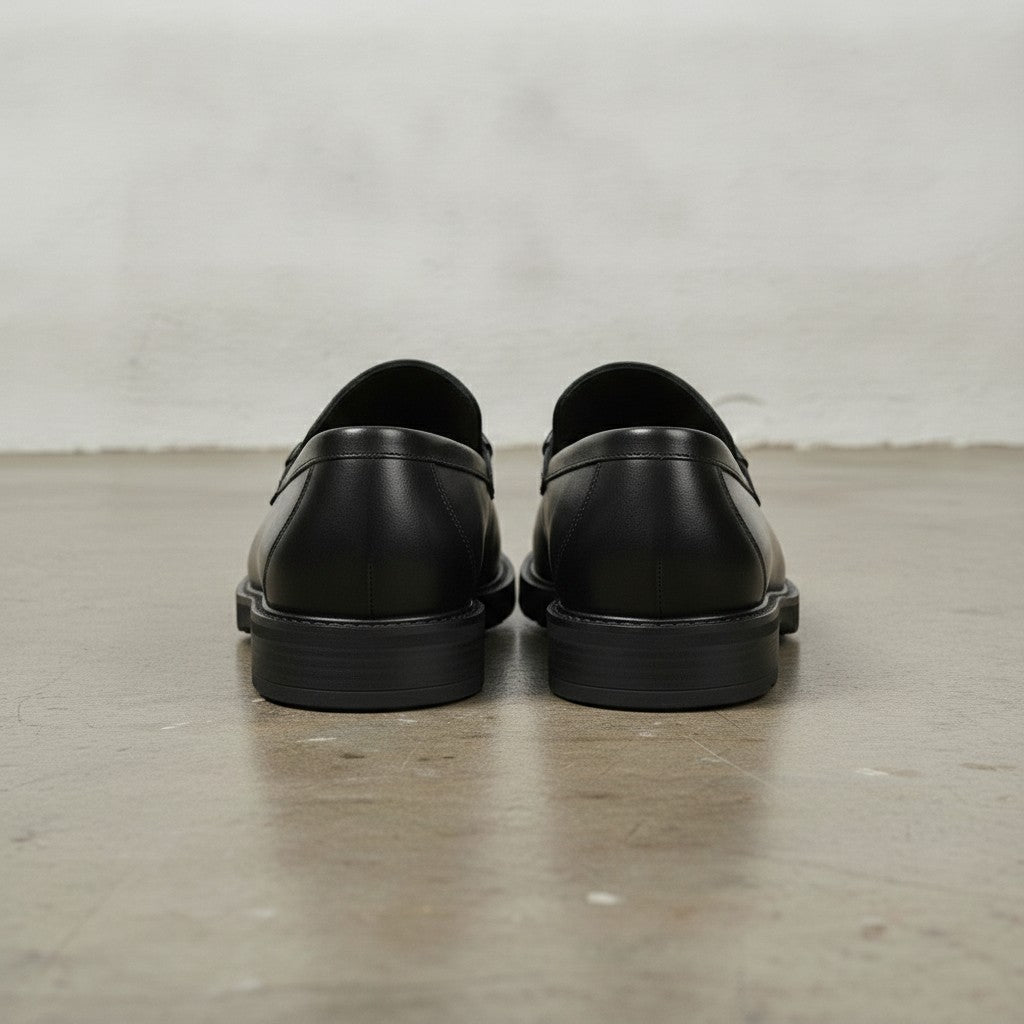 Men's Black Apron-Toe Leather Bit Loafers