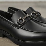 Men's Black Apron-Toe Leather Bit Loafers