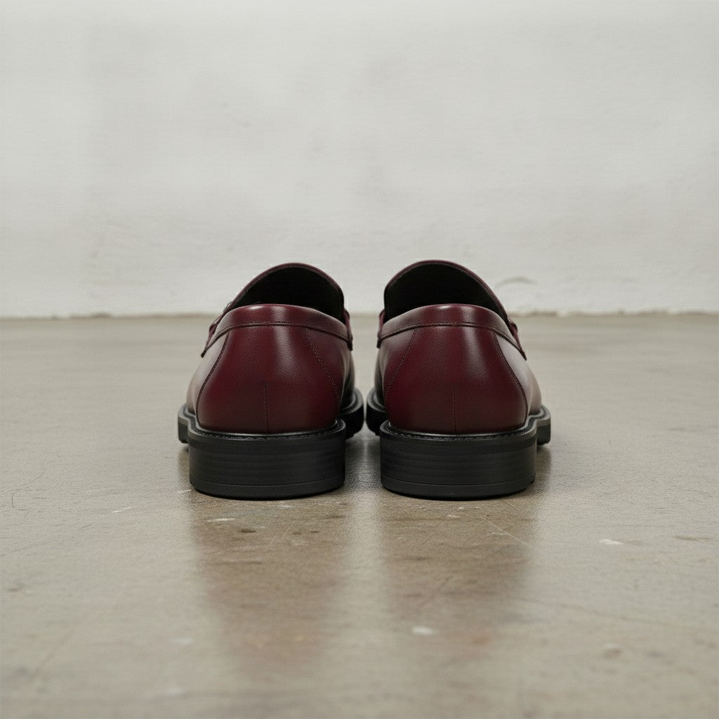 Men's Burgundy Apron-Toe Leather Bit Loafers