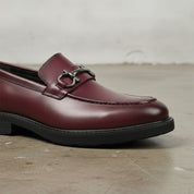 Men's Burgundy Apron-Toe Leather Bit Loafers