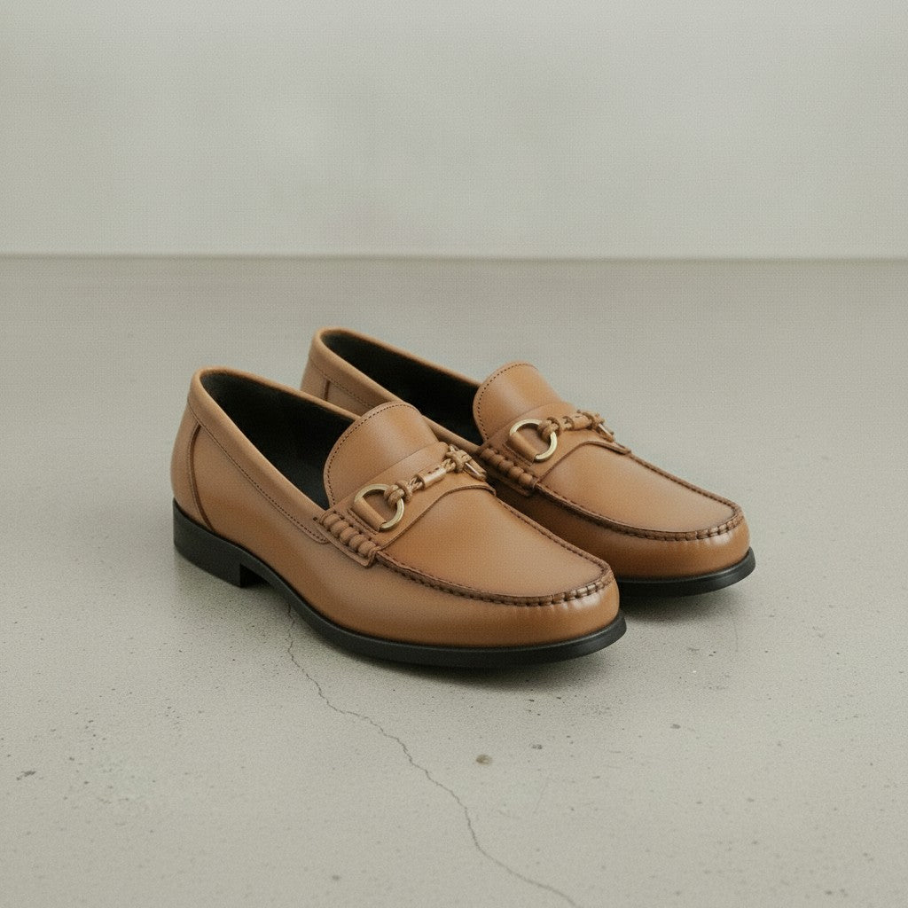 Men's Tan Apron-Toe Leather Bit Loafers — Elwood