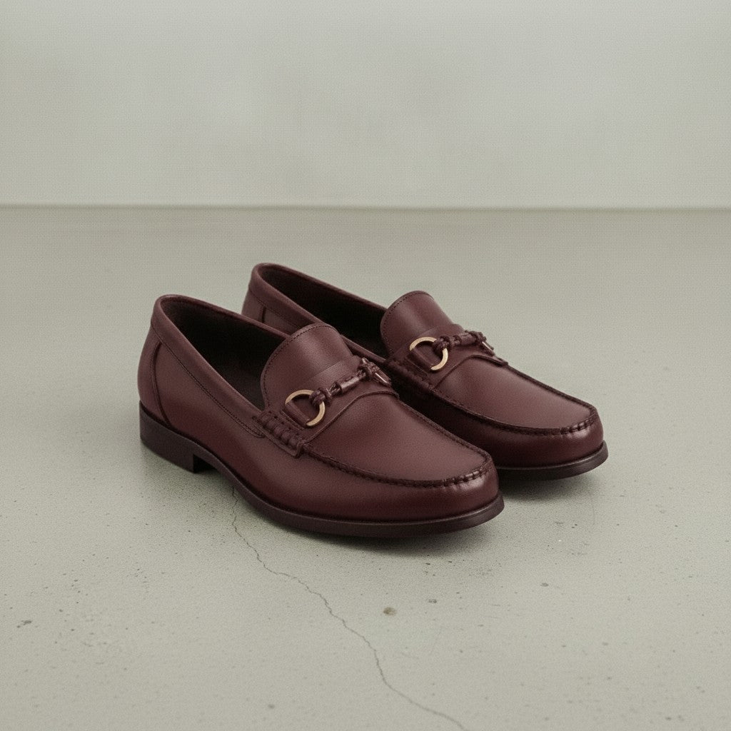 Men's Burgundy Apron-Toe Leather Bit Loafers — Elwood