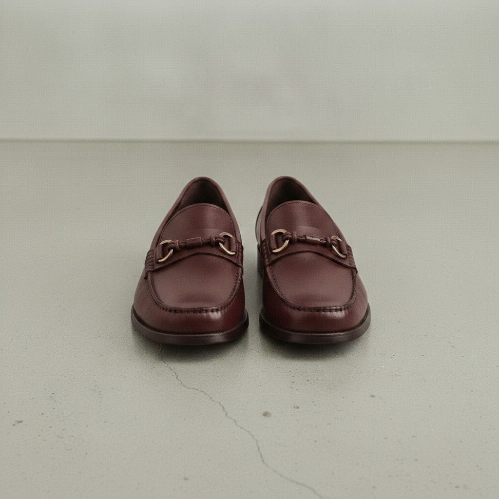 Men's Burgundy Apron-Toe Leather Bit Loafers — Elwood