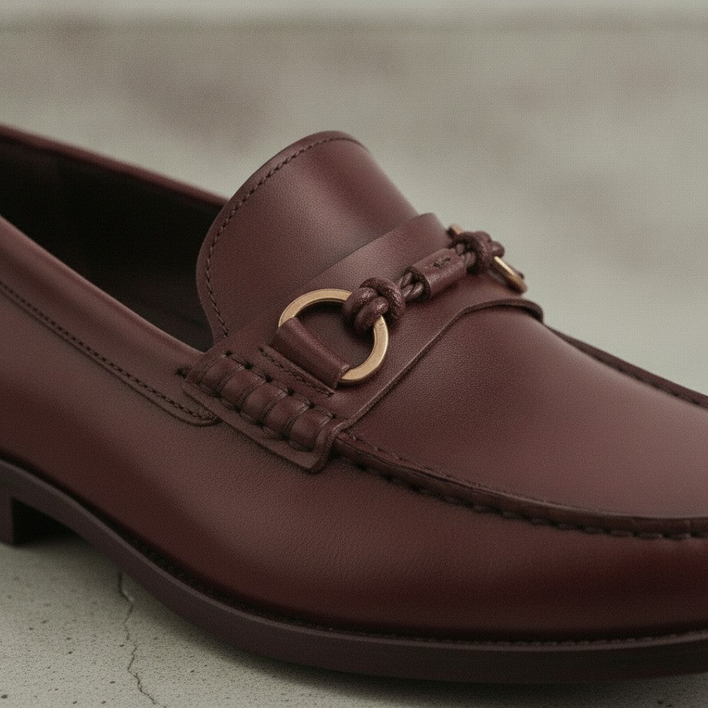 Men's Burgundy Apron-Toe Leather Bit Loafers — Elwood