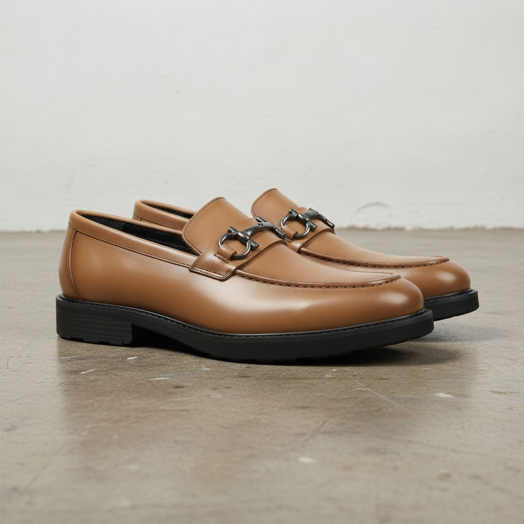 Men's Tan Apron-Toe Leather Bit Loafers