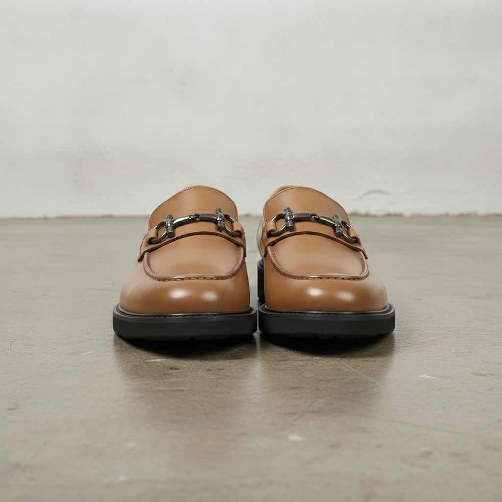 Men's Tan Apron-Toe Leather Bit Loafers