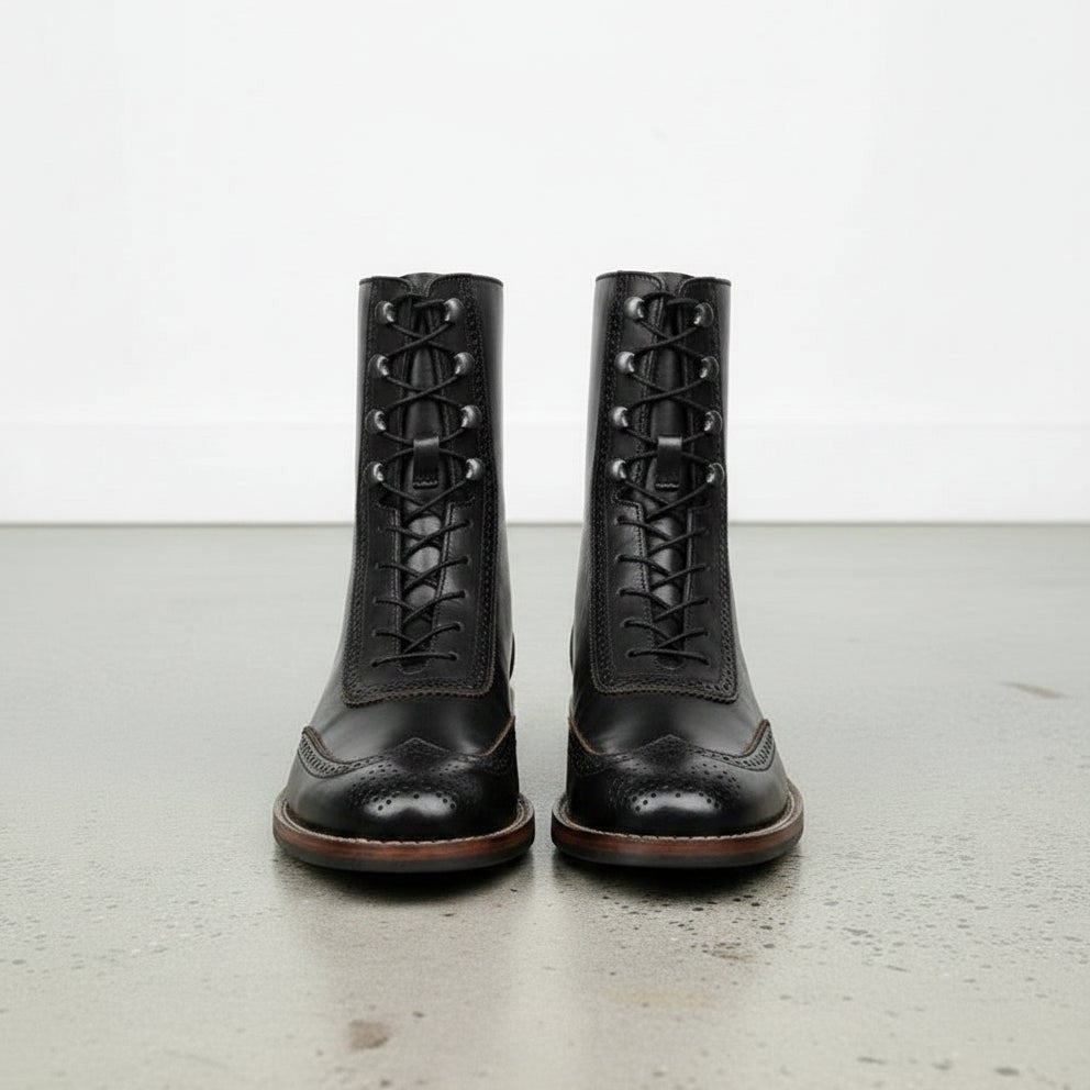 Men's Black Wingtip Cap-Toe Leather Ankle Boots — Lutton