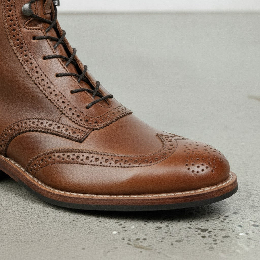 Men's Brown Wingtip Leather Ankle Boots