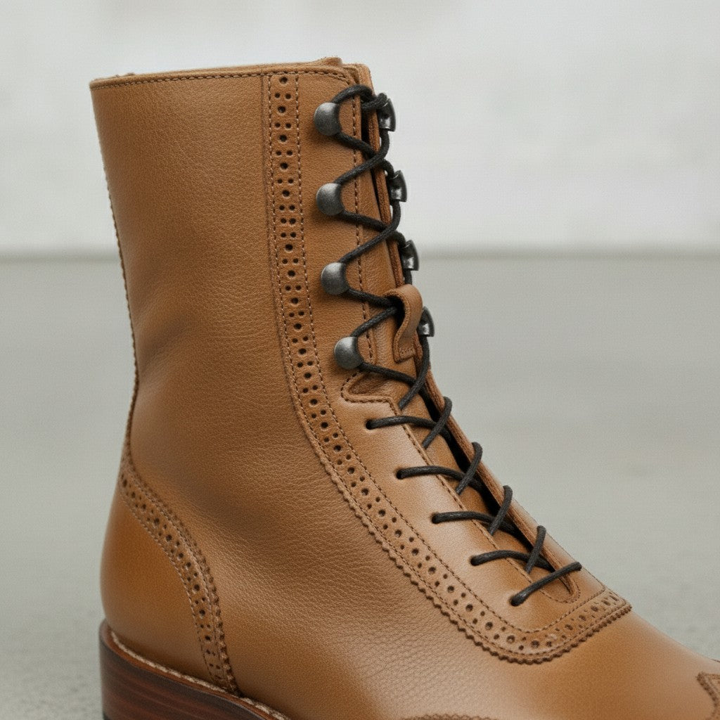 Men's Tan Wingtip Leather Ankle Boots
