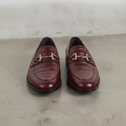 Men's Burgundy Crocodile-Embossed Leather Bit Loafers — Easington
