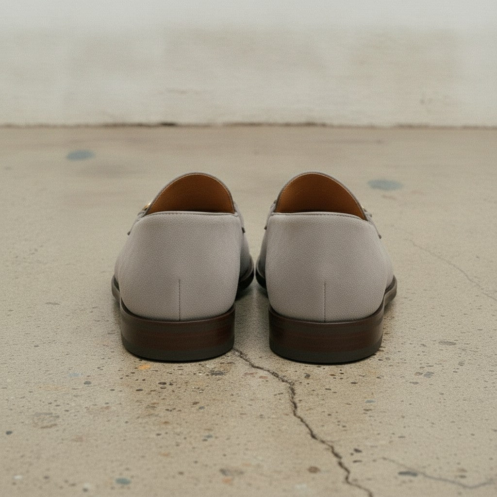 Men's Light Gray Apron-Toe Suede Bit Loafers