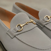Men's Light Gray Apron-Toe Suede Bit Loafers
