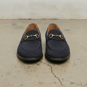Men's Navy Blue Apron-Toe Suede Bit Loafers