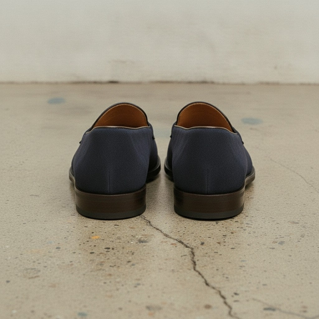 Men's Navy Blue Apron-Toe Suede Bit Loafers