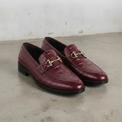 Men's Burgundy Crocodile-Embossed Leather Bit Loafers — Easington