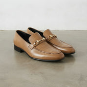 Men's Tan Crocodile-Embossed Leather Bit Loafers