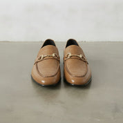 Men's Tan Crocodile-Embossed Leather Bit Loafers