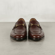Men's Brown Crocodile-Embossed Leather Bit Loafers