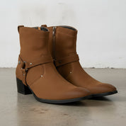 Men's Brown Plain-Toe Suede Harness Boots