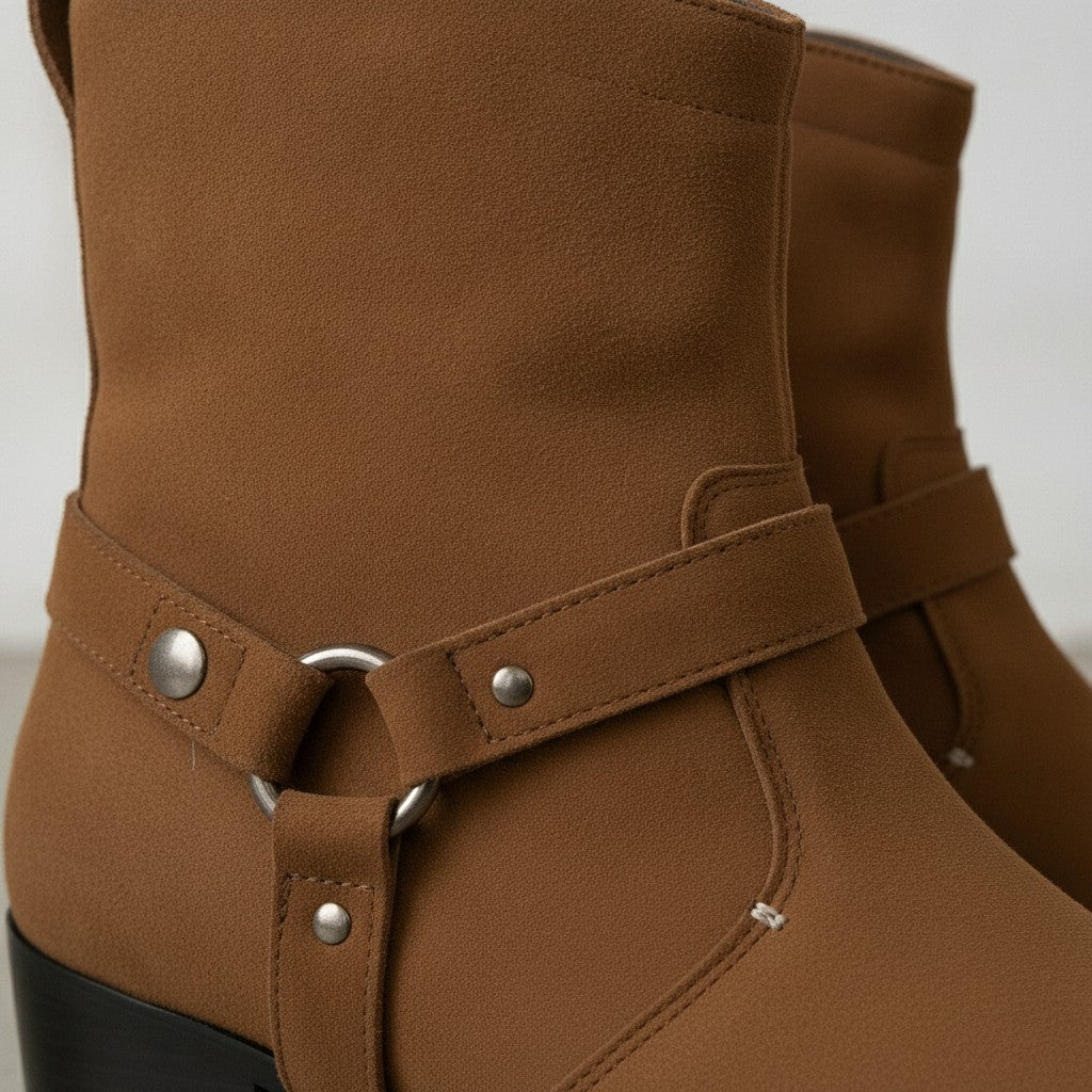 Men's Brown Plain-Toe Suede Harness Boots