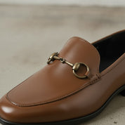 Men's Brown Apron-Toe Leather Bit Loafers