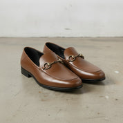 Men's Brown Apron-Toe Leather Bit Loafers