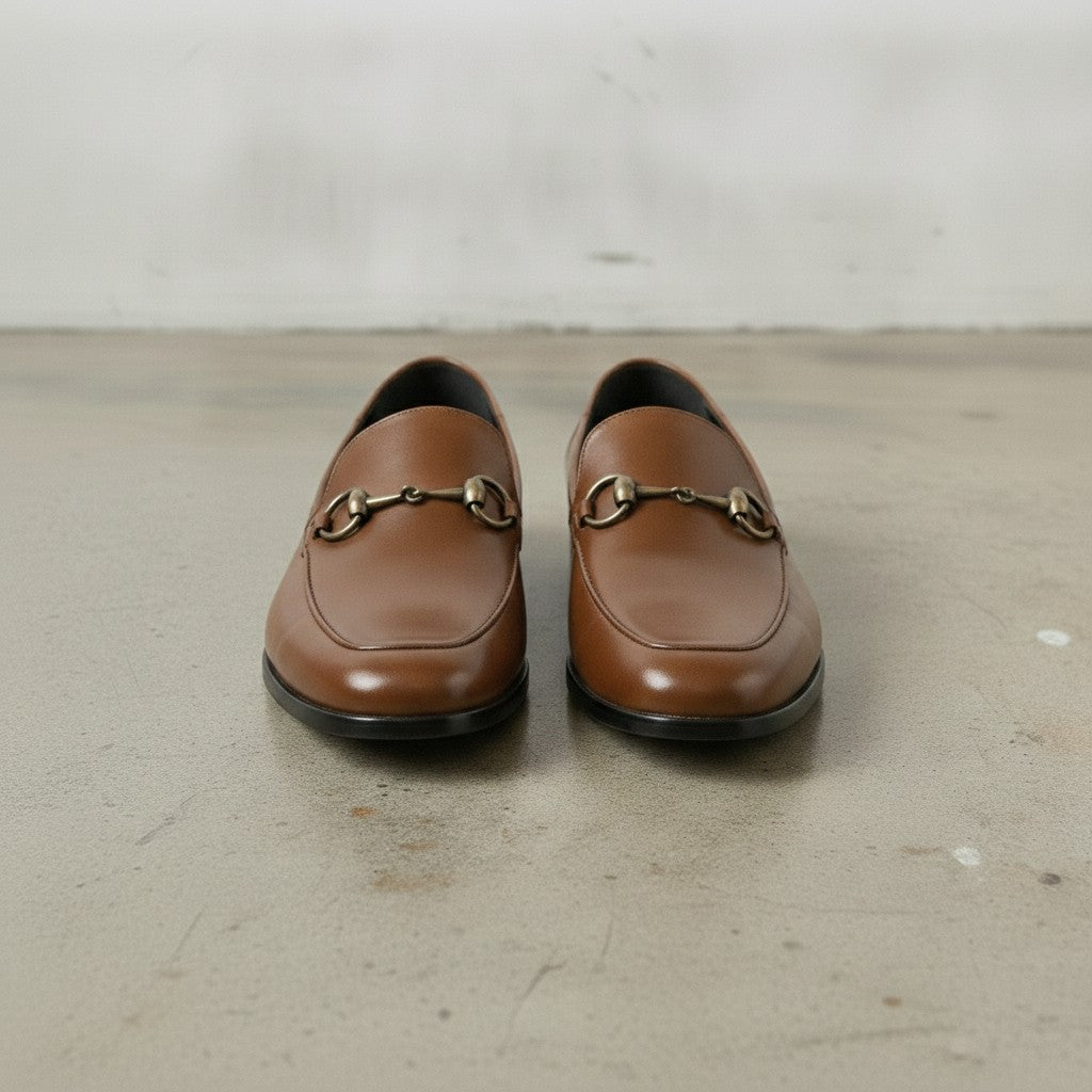 Men's Brown Apron-Toe Leather Bit Loafers