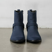 Men's Navy Blue Plain-Toe Suede Harness Boots